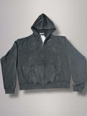 Aelfric Eden Rhinestone Boxy Zip Up V302 Distressed Hoodie